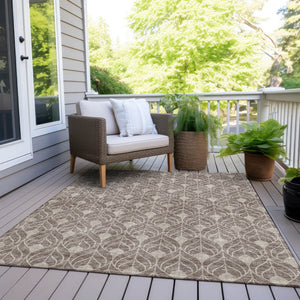 Homeroots 3' Beige And Taupe Geometric Washable Area Rug For Indoor Or Outdoor Use - Stylish And Durable 9' X 12' Polyester 596073