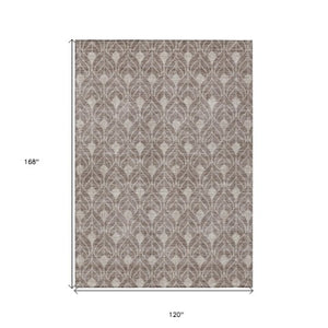 Homeroots 3' Beige And Taupe Geometric Washable Area Rug For Indoor Or Outdoor Use - Stylish And Durable 10' X 14' Polyester 596074