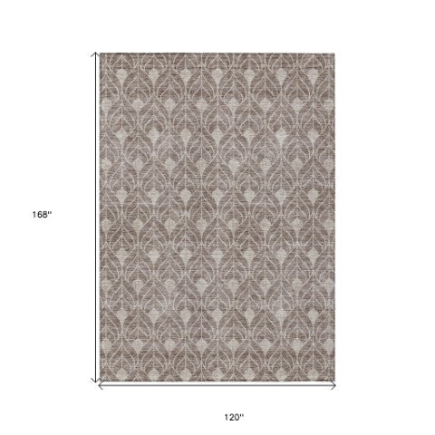 Homeroots 3' Beige And Taupe Geometric Washable Area Rug For Indoor Or Outdoor Use - Stylish And Durable 10' X 14' Polyester 596074