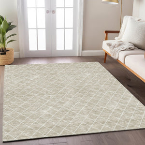 Homeroots 3' Beige And Ivory Geometric Washable Area Rug For Indoor And Outdoor Spaces - Durable Design! 3' X 5' Polyester 596075