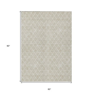 Homeroots 3' Beige And Ivory Geometric Washable Area Rug For Indoor And Outdoor Spaces - Durable Design! 5' X 8' Polyester 596076