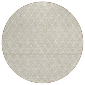 HomeRoots 5' Versatile Beige and Ivory Geometric Area Rug - Durable, Washable, Perfect for Indoor/Outdoor Use 8' Round 596077
