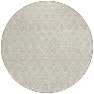 Homeroots 3' Beige And Ivory Geometric Washable Area Rug For Indoor And Outdoor Spaces - Durable Design! 8' Round Polyester 596077