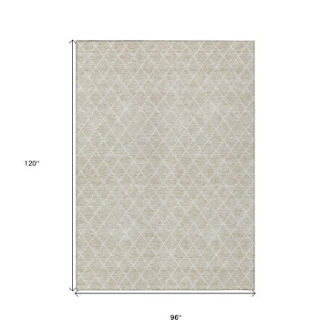 Homeroots 3' Beige And Ivory Geometric Washable Area Rug For Indoor And Outdoor Spaces - Durable Design! 8' X 10' Polyester 596078