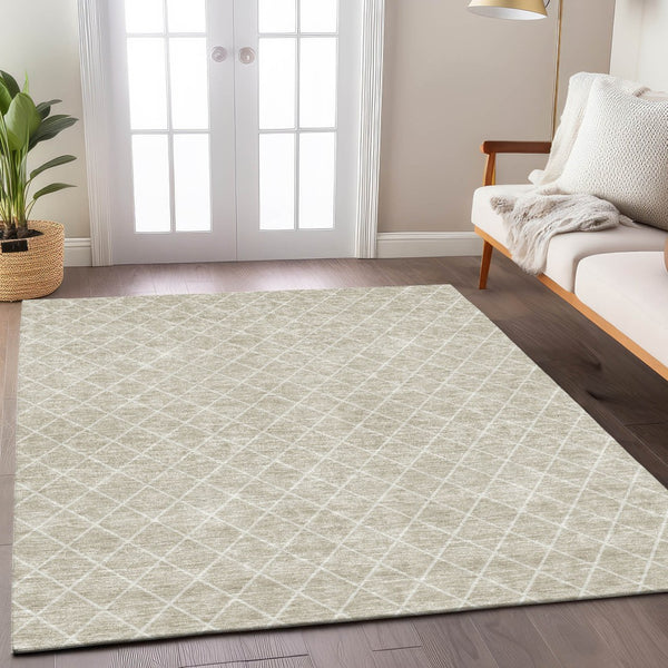 Homeroots 3' Beige And Ivory Geometric Washable Area Rug For Indoor And Outdoor Spaces - Durable Design! 8' X 10' Polyester 596078
