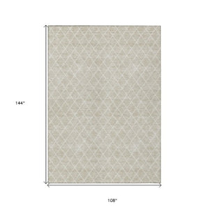 Homeroots 3' Beige And Ivory Geometric Washable Area Rug For Indoor And Outdoor Spaces - Durable Design! 9' X 12' Polyester 596079