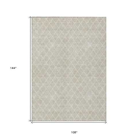 Homeroots 3' Beige And Ivory Geometric Washable Area Rug For Indoor And Outdoor Spaces - Durable Design! 9' X 12' Polyester 596079