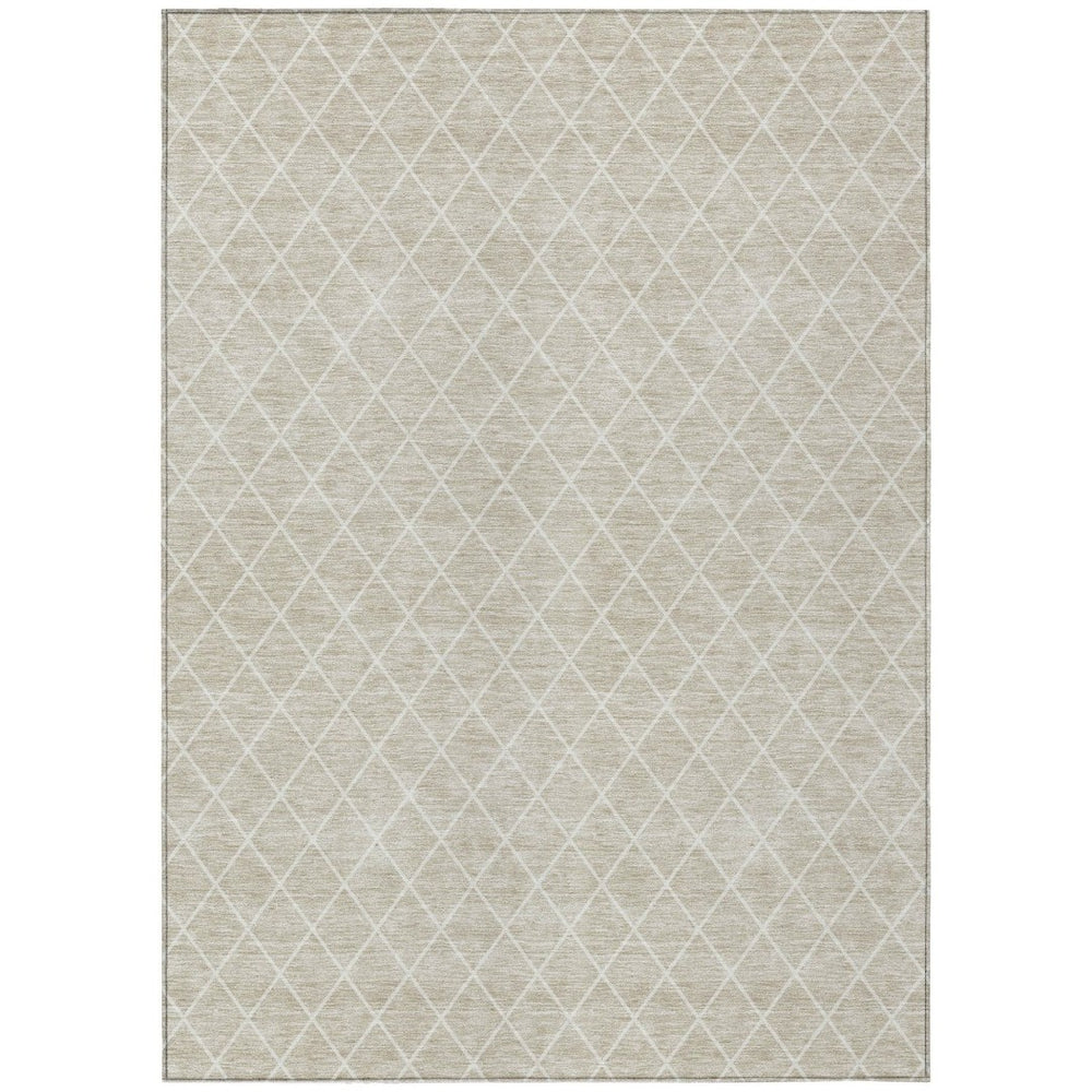HomeRoots 9' Stylish Beige and Ivory Geometric Washable Area Rug for Indoor & Outdoor Use - Durable Comfort 596079