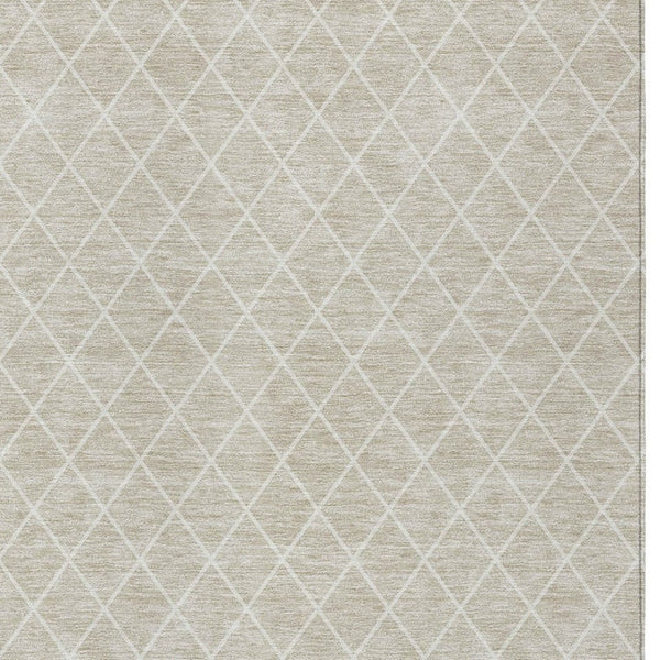 Homeroots 3' Beige And Ivory Geometric Washable Area Rug For Indoor And Outdoor Spaces - Durable Design! 9' X 12' Polyester 596079