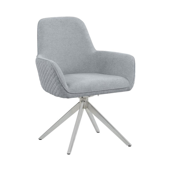 English Elm Fabric Mid Century Swivel Dining Arm Chair with Quilted Honeycomb Upholstery and Chrome Base LIGHT GREY B016P224457