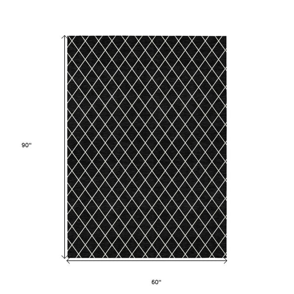 HomeRoots 5' Modern Black and Ivory Geometric Area Rug - Durable, Washable Design for Indoor and Outdoor Use 5' X 8' 596082