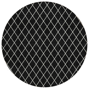 HomeRoots 5' Modern Black and Ivory Geometric Area Rug - Durable, Washable Design for Indoor and Outdoor Use 8' Round 596083