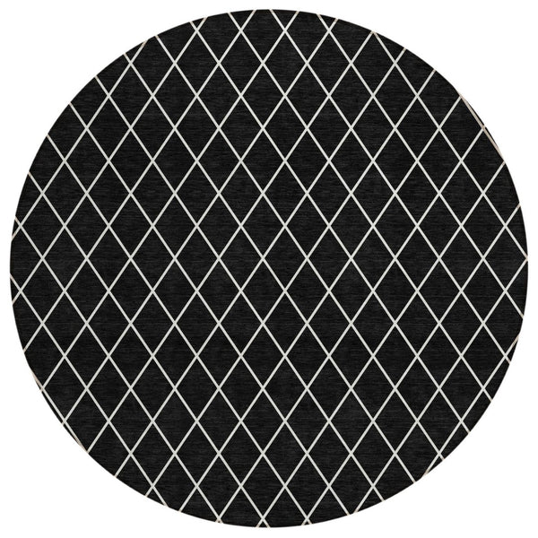 HomeRoots 5' Modern Black and Ivory Geometric Area Rug - Durable, Washable Design for Indoor and Outdoor Use 8' Round 596083