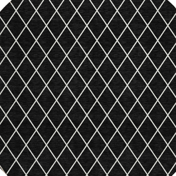 HomeRoots 5' Modern Black and Ivory Geometric Area Rug - Durable, Washable Design for Indoor and Outdoor Use 8' Round 596083