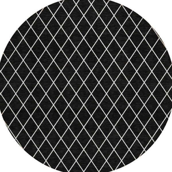 HomeRoots 5' Modern Black and Ivory Geometric Area Rug - Durable, Washable Design for Indoor and Outdoor Use 8' Round 596083