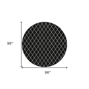 HomeRoots 5' Modern Black and Ivory Geometric Area Rug - Durable, Washable Design for Indoor and Outdoor Use 8' Round 596083