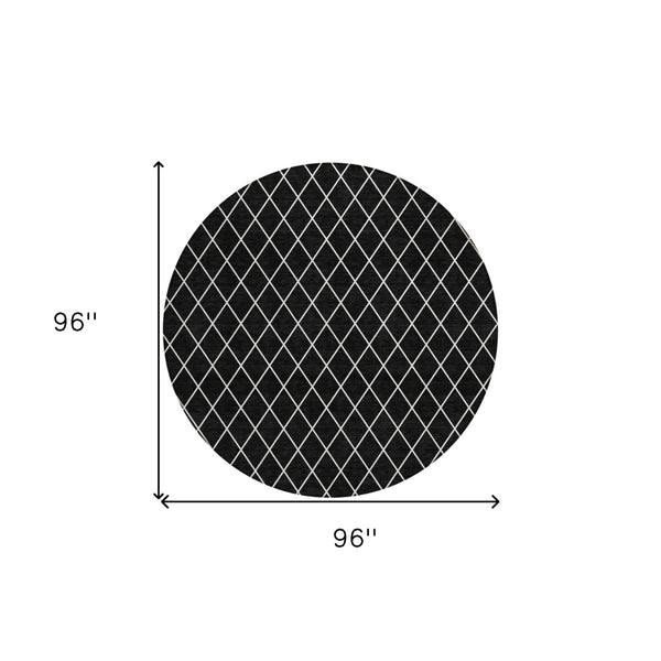 HomeRoots 5' Modern Black and Ivory Geometric Area Rug - Durable, Washable Design for Indoor and Outdoor Use 8' Round 596083