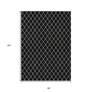 HomeRoots 5' Modern Black and Ivory Geometric Area Rug - Durable, Washable Design for Indoor and Outdoor Use 8' X 10' 596084