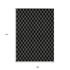 HomeRoots 9' X 12' Stylish Black and Ivory Geometric Indoor Outdoor Rug - Durable, Washable & Versatile Design 596085