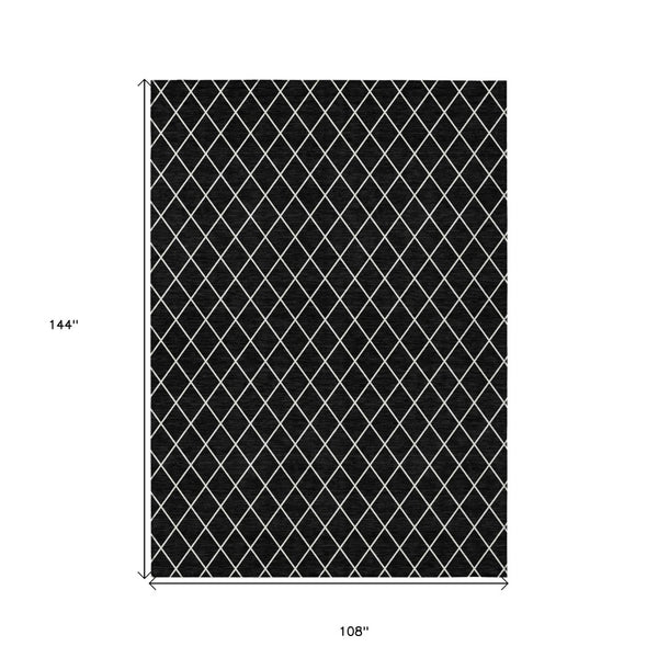 HomeRoots 9' X 12' Stylish Black and Ivory Geometric Indoor Outdoor Rug - Durable, Washable & Versatile Design 596085