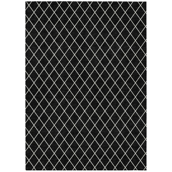 HomeRoots 9' X 12' Stylish Black and Ivory Geometric Indoor Outdoor Rug - Durable, Washable & Versatile Design 596085