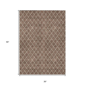 Homeroots 3' Beige And Ivory Geometric Washable Area Rug For Indoor And Outdoor Spaces - Durable Design! 3' X 5' Polyester 596087