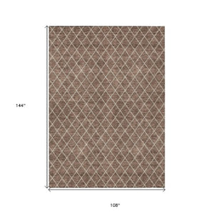 Homeroots 3' Beige And Ivory Geometric Washable Area Rug For Indoor And Outdoor Spaces - Durable Design! 9' X 12' Polyester 596091