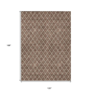 Homeroots 3' Beige And Ivory Geometric Washable Area Rug For Indoor And Outdoor Spaces - Durable Design! 10' X 14' Polyester 596092