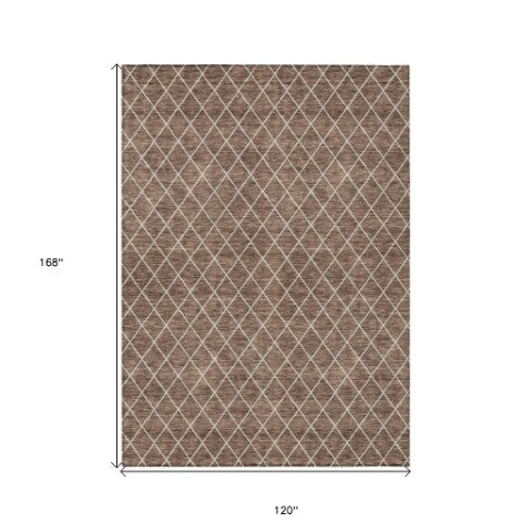 Homeroots 3' Beige And Ivory Geometric Washable Area Rug For Indoor And Outdoor Spaces - Durable Design! 10' X 14' Polyester 596092