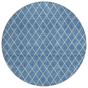 HomeRoots 5' Stylish Denim Blue and Ivory Geometric Area Rug for Indoor and Outdoor Use - Easy Care & Durable 8' Round 596095