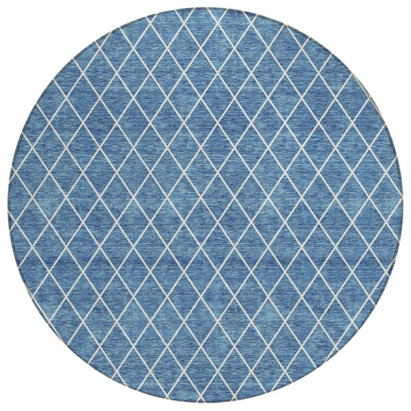 HomeRoots 5' Stylish Denim Blue and Ivory Geometric Area Rug for Indoor and Outdoor Use - Easy Care & Durable 8' Round 596095