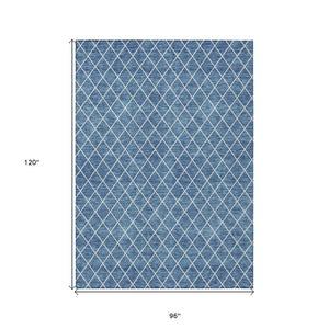 HomeRoots 5' Stylish Denim Blue and Ivory Geometric Area Rug for Indoor and Outdoor Use - Easy Care & Durable 8' X 10' 596096