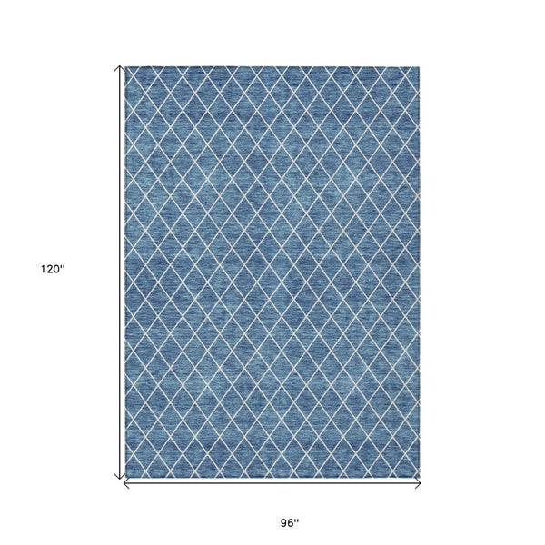 HomeRoots 5' Stylish Denim Blue and Ivory Geometric Area Rug for Indoor and Outdoor Use - Easy Care & Durable 8' X 10' 596096