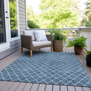 HomeRoots 5' Stylish Denim Blue and Ivory Geometric Area Rug for Indoor and Outdoor Use - Easy Care & Durable 8' X 10' 596096