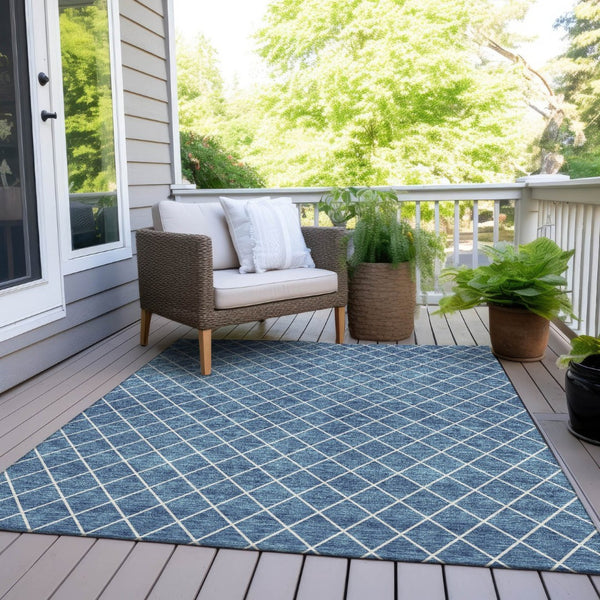 HomeRoots 5' Stylish Denim Blue and Ivory Geometric Area Rug for Indoor and Outdoor Use - Easy Care & Durable 8' X 10' 596096