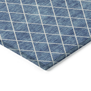 HomeRoots 5' Stylish Denim Blue and Ivory Geometric Area Rug for Indoor and Outdoor Use - Easy Care & Durable 8' X 10' 596096