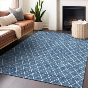 HomeRoots 5' Stylish Denim Blue and Ivory Geometric Area Rug for Indoor and Outdoor Use - Easy Care & Durable 8' X 10' 596096