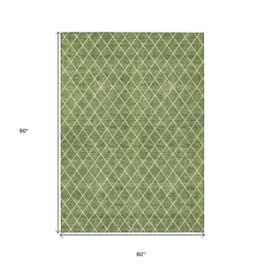 HomeRoots 5' Green and Ivory Geometric Washable Area Rug - Stylish, Durable, Indoor/Outdoor Design for Homes 5' X 8' 596100