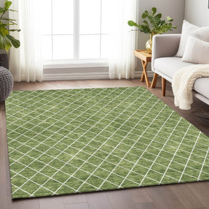 HomeRoots 5' Green and Ivory Geometric Washable Area Rug - Stylish, Durable, Indoor/Outdoor Design for Homes 5' X 8' 596100