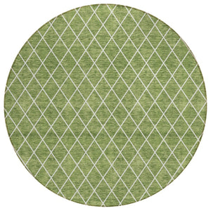 HomeRoots 5' Green and Ivory Geometric Washable Area Rug - Stylish, Durable, Indoor/Outdoor Design for Homes 8' Round 596101