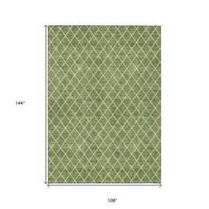 HomeRoots 9' X 12' Washable Green and Ivory Geometric Area Rug - Durable, Versatile, Perfect for Indoor/Outdoor Use 596103