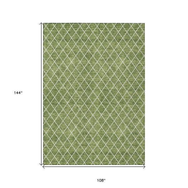 HomeRoots 9' X 12' Washable Green and Ivory Geometric Area Rug - Durable, Versatile, Perfect for Indoor/Outdoor Use 596103