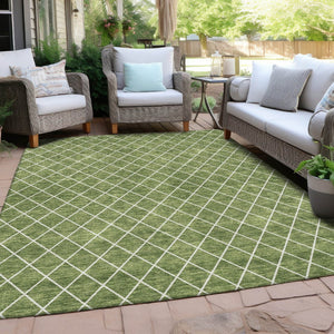 HomeRoots 5' Green and Ivory Geometric Washable Area Rug - Stylish, Durable, Indoor/Outdoor Design for Homes 10' X 14' 596104
