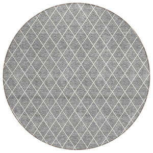 HomeRoots 5' Gray and Ivory Geometric Area Rug – Stylish, Washable Indoor/Outdoor Rug for High-Traffic Homes 8' Round 596107