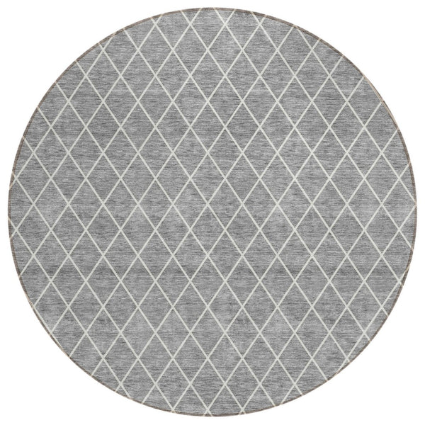 HomeRoots 5' Gray and Ivory Geometric Area Rug – Stylish, Washable Indoor/Outdoor Rug for High-Traffic Homes 8' Round 596107