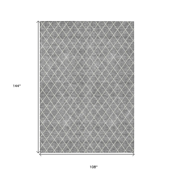 HomeRoots 9' X 12' Gray And Ivory Geometric Washable Rug - Stylish, Durable & Versatile for Indoor/Outdoor Spaces 596109