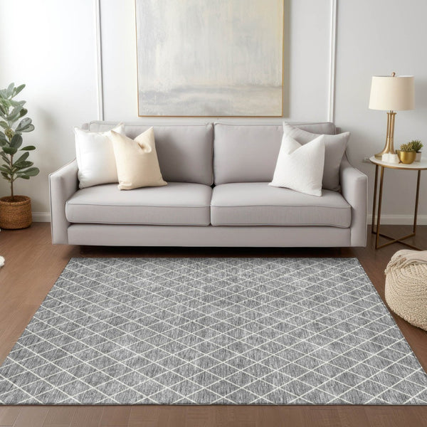 HomeRoots 5' Gray and Ivory Geometric Area Rug – Stylish, Washable Indoor/Outdoor Rug for High-Traffic Homes 10' X 14' 596110