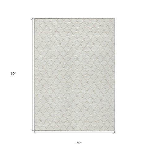 Homeroots 3' Beige And Ivory Geometric Washable Area Rug For Indoor And Outdoor Spaces - Durable Design! 5' X 8' Polyester 596112