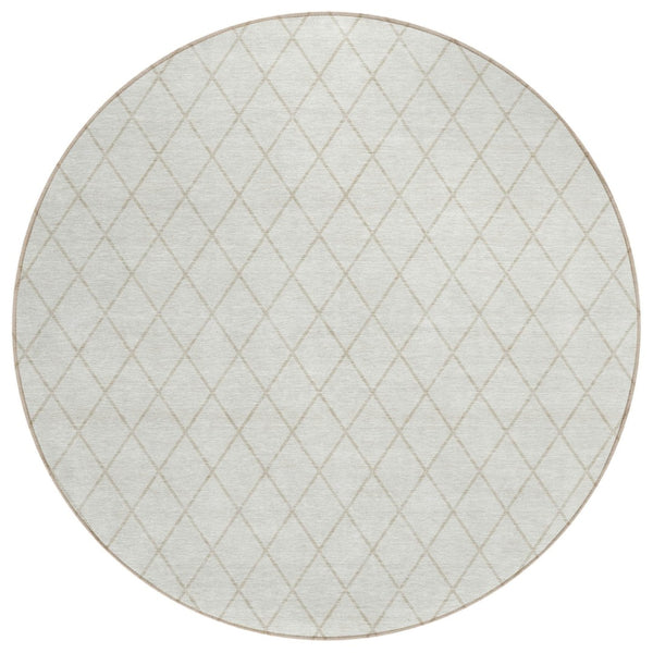 HomeRoots 5' Stylish Ivory and Beige Geometric Area Rug – Durable, Washable Design for Indoor and Outdoor Use 8' Round 596113