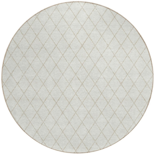 HomeRoots 5' Stylish Ivory and Beige Geometric Area Rug – Durable, Washable Design for Indoor and Outdoor Use 8' Round 596113
